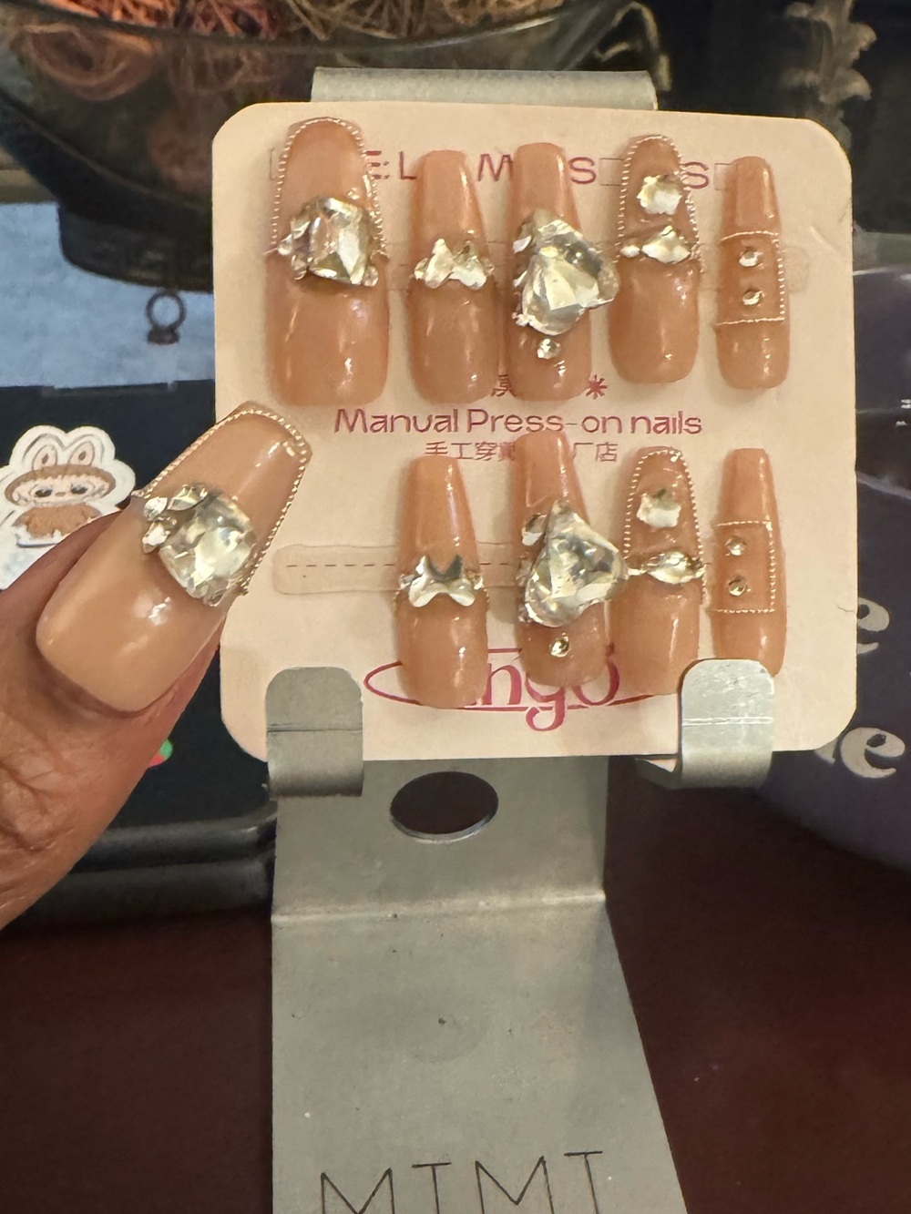 Nude Crystal Embellished Press-On Nails (Long Coffin)